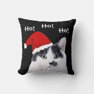 Cat in Santa Hat Christmas Throw Pillow