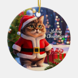 Cat in Santa Outfit Ceramic Ornament