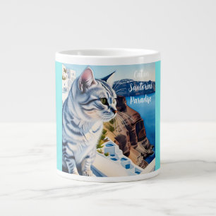 Cat in Santorini Paradise Large Coffee Mug