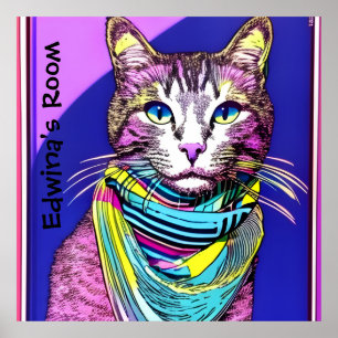Cat in Scarf. Editable name/text Poster