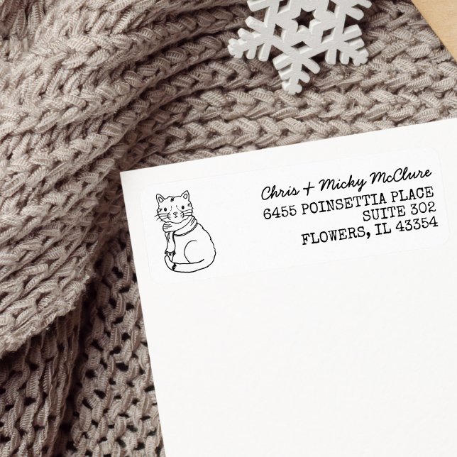 Cat in Scarf Return Address Label (Creator Uploaded)