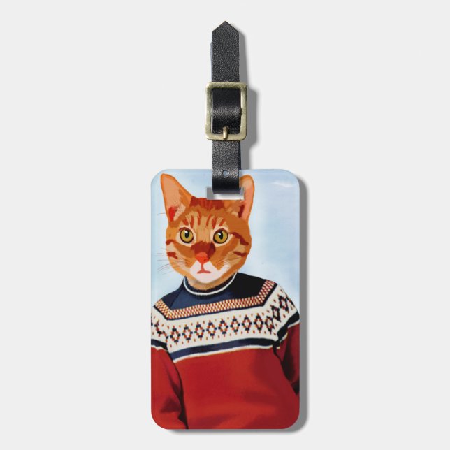 Cat in Ski Sweater Luggage Tag (Front Vertical)