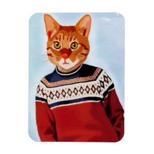 Cat in Ski Sweater Magnet