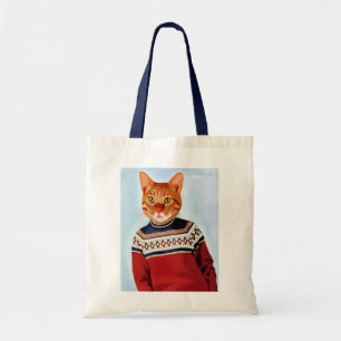 Cat in Ski Sweater Tote Bag