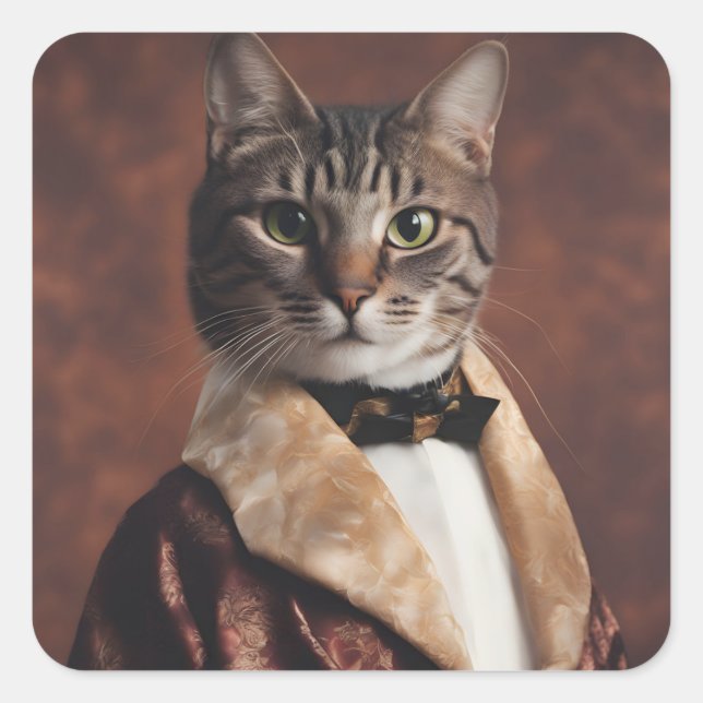 Cat in Smoking Jacket Square Sticker (Front)