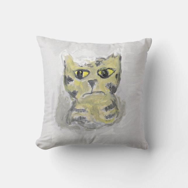 Cat in Snow Folk Art Painting Winter Design Throw Pillow (Front)