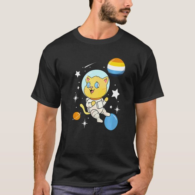 Cat In Space Aroace Pride  1 T-Shirt (Front)