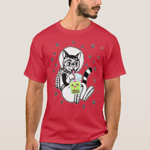 Cat in Space Boba Tea Bubble Anime Kawaii 708 T-Shirt
