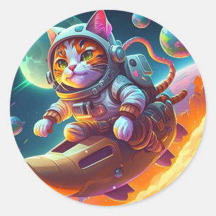 Cat in Space Classic Round Sticker