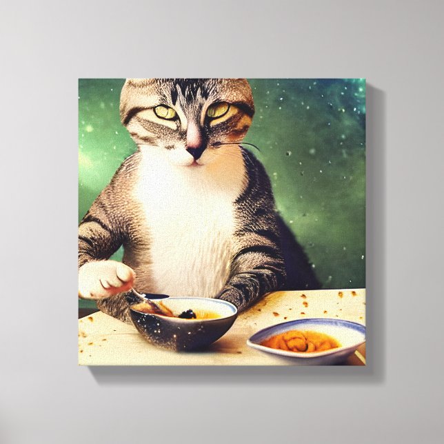 Cat in space eating Sushi Canvas Print (Front)