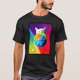 Cat in Space holding colourful yarn T-Shirt