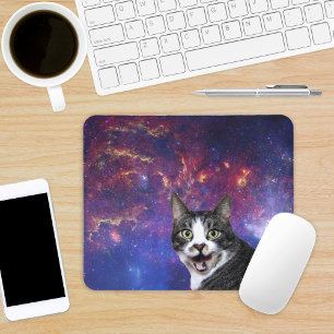 Cat in Space Milky Way Galaxy Mouse Pad
