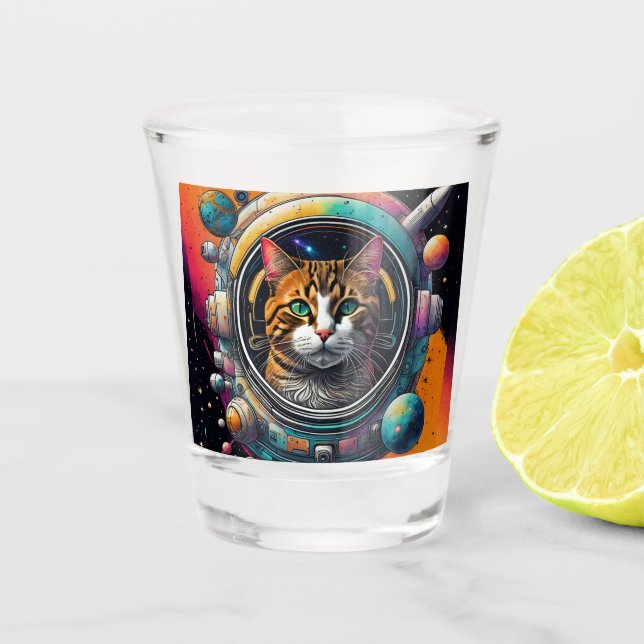 Cat in space shot glass (Front)