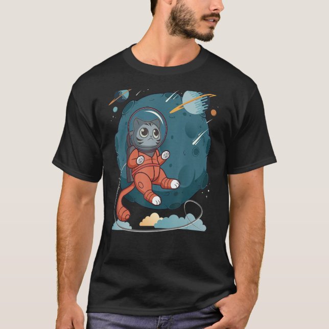 Cat in Space Space Cat Nerdy 4 T-Shirt (Front)