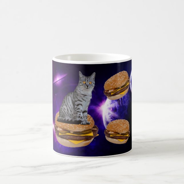 CAT IN SPACE WITH CHEESEBURGERS COFFEE MUGS (Center)