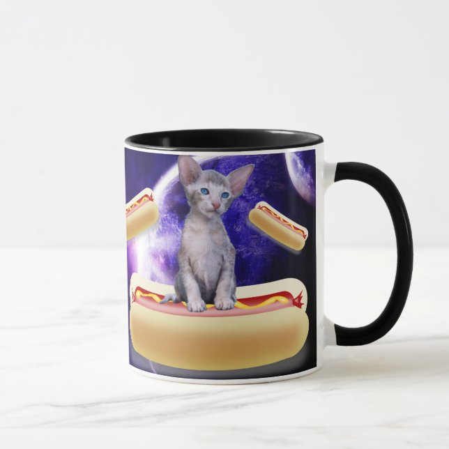 CAT IN SPACE WITH HOT DOGS funny COFFEE MUG (Droite)