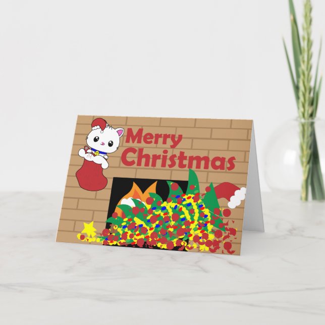 Cat in stocking Christmas Card (Front)