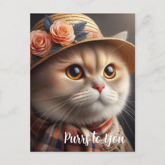 Cat in Straw Hat Cat Lovers Postcard