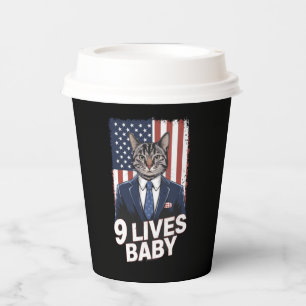Cat in Suite with Trump Hair American Flag 9 Lives Paper Cups