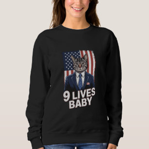 Cat in Suite with Trump Hair American Flag 9 Lives Sweatshirt