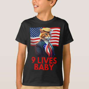 Cat In Suite With Trump Hair American Flag Nine Li T-Shirt