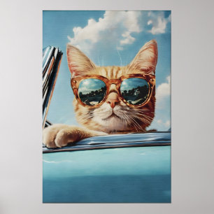 Cat in Sunglasses Art Poster Funny Feline Wall