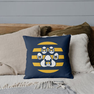 Cat In Sunglasses On Vintage Sunset Paws Gold Navy Throw Pillow