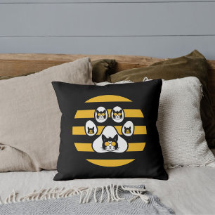 Cat In Sunglasses Vintage Sunset Paws Gold Black Throw Pillow