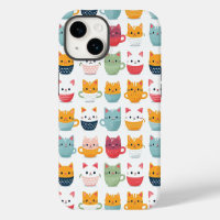 Cat in Tea Coffee Cups Cute Colourful Pattern 