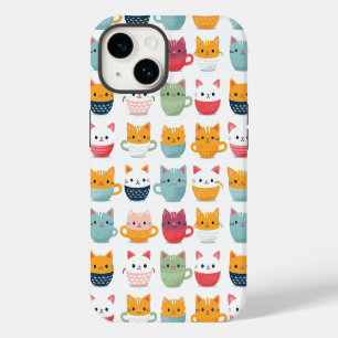 Cat in Tea Coffee Cups Cute Colourful Pattern  iPhone 14 Case