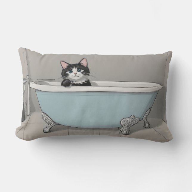 Cat in the Bathtub Lumbar Pillow (Front)