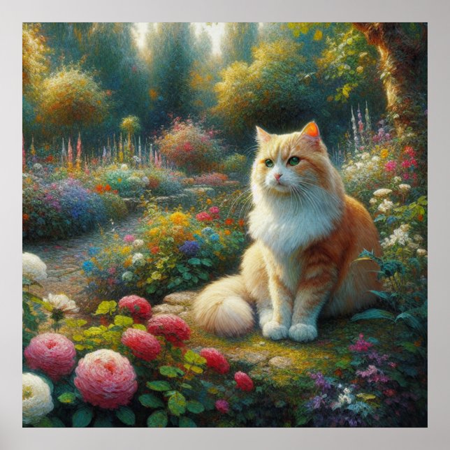 Cat in the Beautiful Garden Poster (Front)