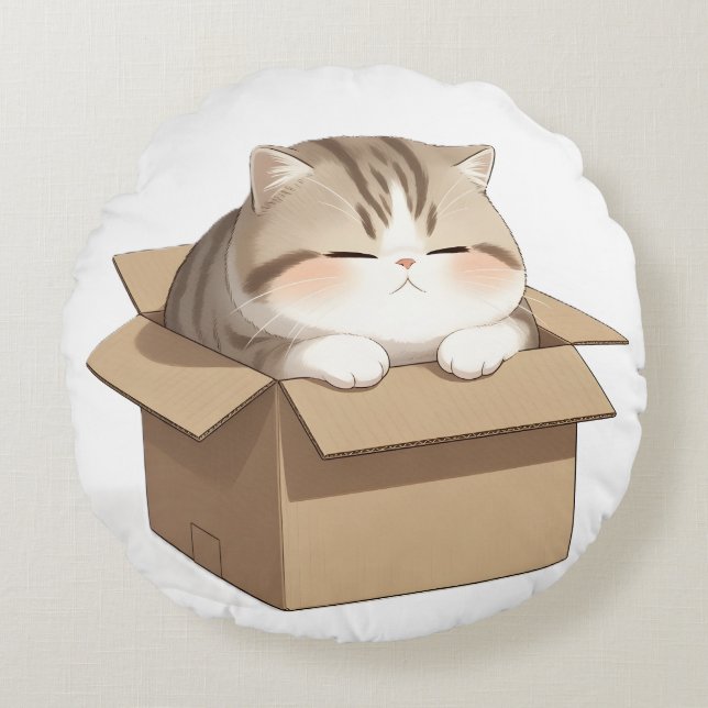 Cat in the Box  Round Pillow (Front)