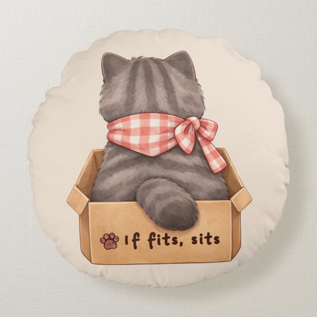 Cat in The Box Round Pillow (Front)