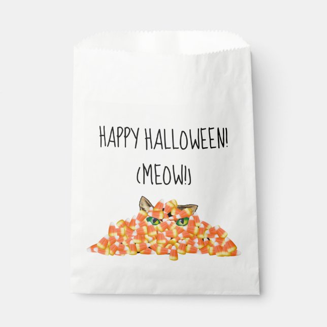 Cat in the Candy Corn Funny Halloween Favour Bag (Front)