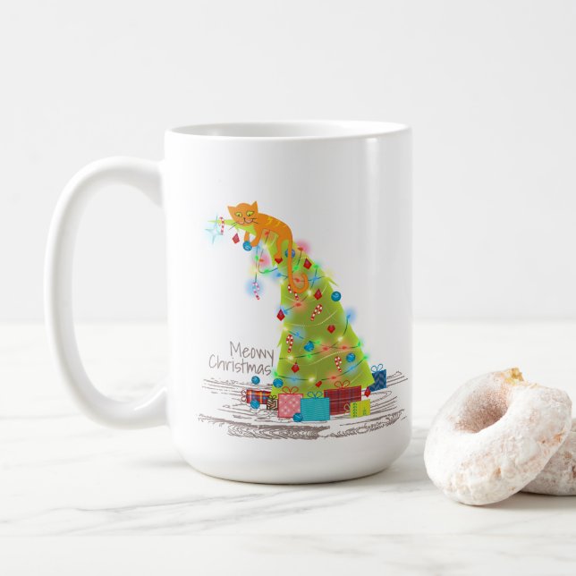 Cat In The Christmas Tree Coffee Mug (With Donut)