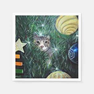 Cat in the Christmas Tree Painting Napkin
