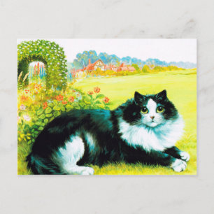 Cat in the Flower Garden, Louis Wain Postcard
