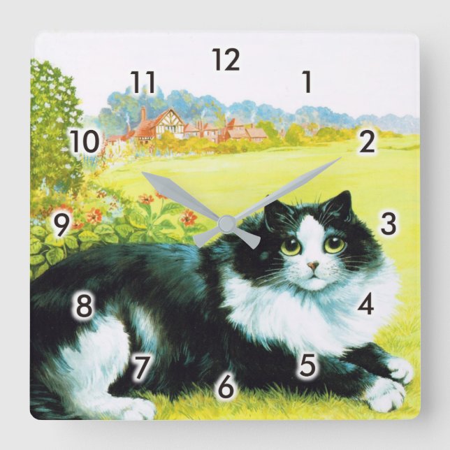 Cat in the Flower Garden, Louis Wain Square Wall Clock (Front)