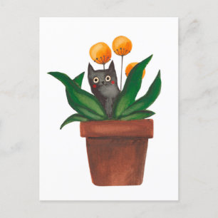 Cat in the flower pot announcement postcard
