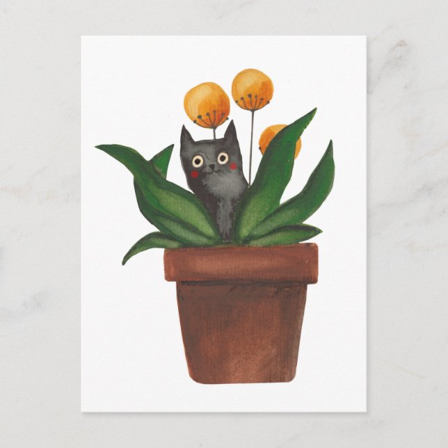 Cat in the flower pot postcard (Front)