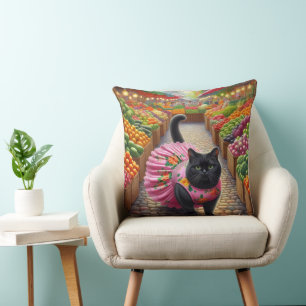 Cat in the fruits market  throw pillow