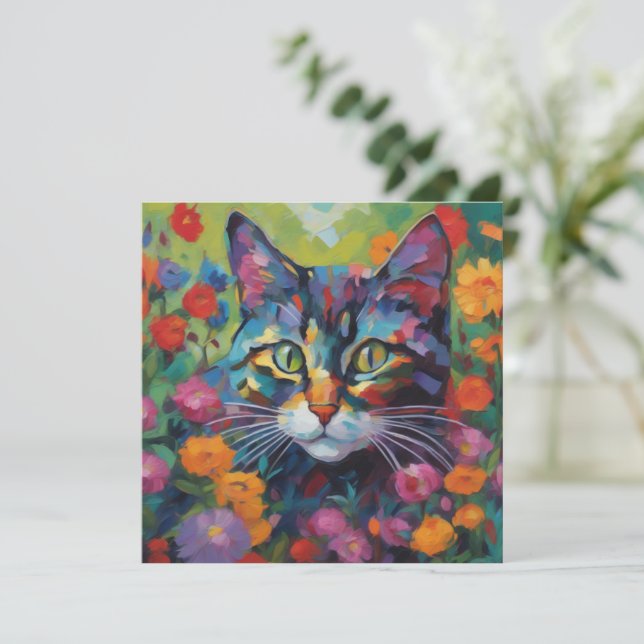 Cat In the Garden Greetings Card (Standing Front)