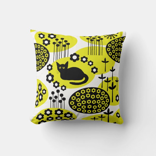 Cat in the Garden Throw Pillow (Front)