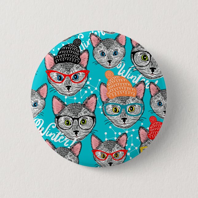 Cat in the hat 2 inch round button (Front)