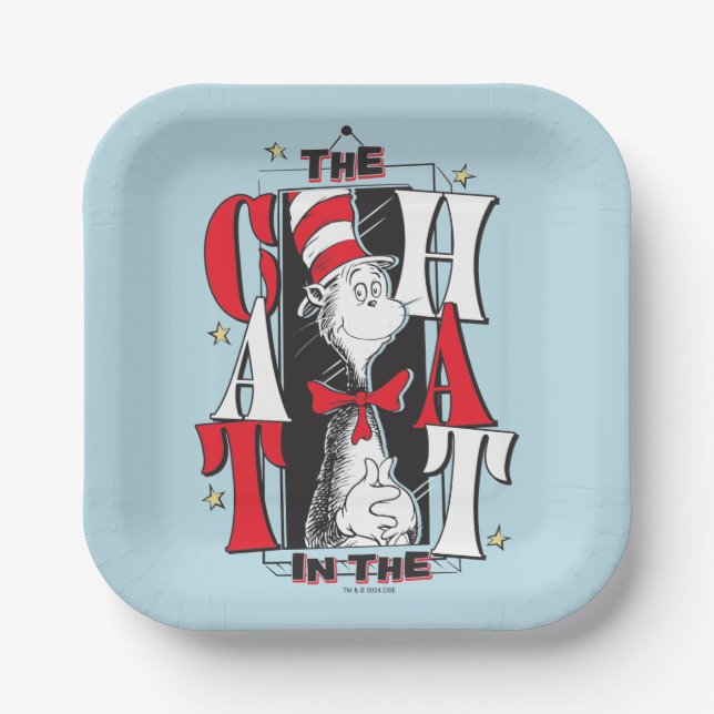 Cat In the Hat | B&W Text Paper Plate (Front)