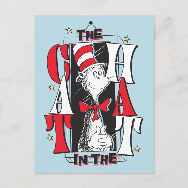 Cat In the Hat | B&W Text Postcard (Front)