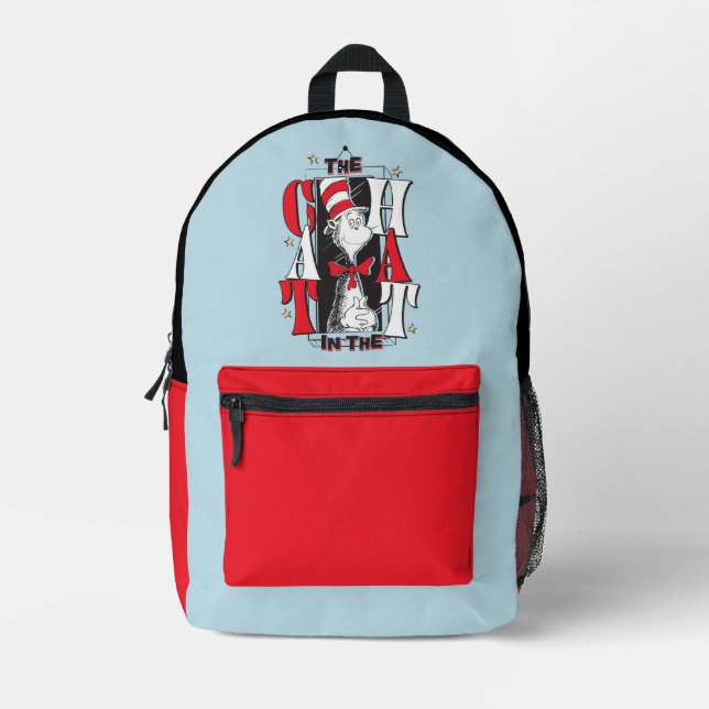 Cat In the Hat | B&W Text Printed Backpack (Front)