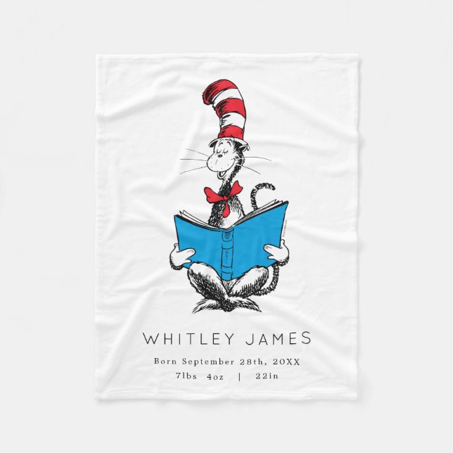 Cat in the Hat Baby Birth Stats Fleece Blanket (Front)