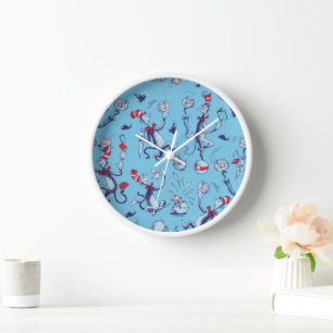 Cat In The Hat   Blue Pattern Clock
